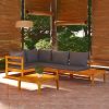 4 pcs conj. lounge de jardim c/ almofadões cinza-escuro acácia