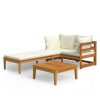 3 pcs conj. lounge de jardim c/ almofadões branco nata acácia - Image 2