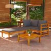 3 pcs conj. lounge de jardim c/ almofadões cinza-escuro acácia