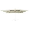 Guarda-sol cantilever c/ poste de madeira 400x300cm branco nata - Image 2