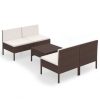 5 pcs conjunto lounge jardim c/ almofadões vime PE castanho - Image 2
