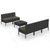 6 pcs conjunto lounge de jardim c/ almofadões vime PE preto - Image 2