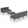 6 pcs conjunto lounge de jardim c/ almofadões vime PE cinzento - Image 2
