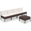 5 pcs conjunto lounge jardim c/ almofadões vime PE castanho - Image 2