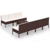 8 pcs conjunto lounge jardim c/ almofadões vime PE castanho - Image 2