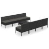 9 pcs conjunto lounge de jardim c/ almofadões vime PE preto - Image 2