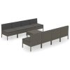 9 pcs conjunto lounge de jardim c/ almofadões vime PE cinzento - Image 2