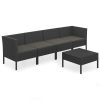 5 pcs conjunto lounge de jardim c/ almofadões vime PE preto - Image 2