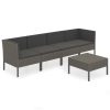 5 pcs conjunto lounge de jardim c/ almofadões vime PE cinzento - Image 2