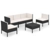 6 pcs conjunto lounge de jardim c/ almofadões vime PE preto - Image 2