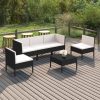 6 pcs conjunto lounge de jardim c/ almofadões vime PE preto