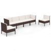 6 pcs conjunto lounge jardim c/ almofadões vime PE castanho - Image 2