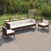 6 pcs conjunto lounge jardim c/ almofadões vime PE castanho