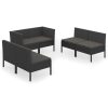6 pcs conjunto lounge de jardim c/ almofadões vime PE preto - Image 2
