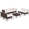 8 pcs conjunto lounge jardim c/ almofadões vime PE castanho - Image 2
