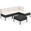 5 pcs conjunto lounge de jardim c/ almofadões vime PE preto - Image 2