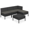 5 pcs conjunto lounge de jardim c/ almofadões vime PE preto - Image 2