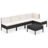 6 pcs conjunto lounge de jardim c/ almofadões vime PE preto - Image 2