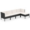 5 pcs conjunto lounge de jardim c/ almofadões vime PE preto - Image 2