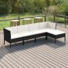 5 pcs conjunto lounge de jardim c/ almofadões vime PE preto