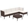 6 pcs conjunto lounge jardim c/ almofadões vime PE castanho - Image 2
