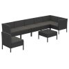 8 pcs conjunto lounge de jardim c/ almofadões vime PE preto - Image 2