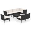 9 pcs conjunto lounge de jardim c/ almofadões vime PE preto - Image 2