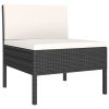 9 pcs conjunto lounge de jardim c/ almofadões vime PE preto - Image 3