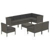 9 pcs conjunto lounge de jardim c/ almofadões vime PE cinzento - Image 2