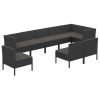 9 pcs conjunto lounge de jardim c/ almofadões vime PE preto - Image 2