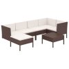 7 pcs conjunto lounge jardim c/ almofadões vime PE castanho - Image 2