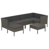 7 pcs conjunto lounge de jardim c/ almofadões vime PE cinzento - Image 2