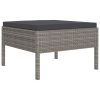 7 pcs conjunto lounge de jardim c/ almofadões vime PE cinzento - Image 3