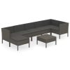8 pcs conjunto lounge de jardim c/ almofadões vime PE cinzento - Image 2