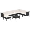9 pcs conjunto lounge de jardim c/ almofadões vime PE preto - Image 2