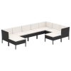 9 pcs conjunto lounge de jardim c/ almofadões vime PE preto - Image 2