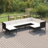 9 pcs conjunto lounge de jardim c/ almofadões vime PE preto