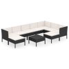 10 pcs conjunto lounge de jardim c/ almofadões vime PE preto - Image 2
