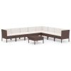 9 pcs conjunto lounge jardim c/ almofadões vime PE castanho - Image 2
