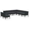 9 pcs conjunto lounge de jardim c/ almofadões vime PE preto - Image 2