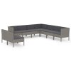 9 pcs conjunto lounge de jardim c/ almofadões vime PE cinzento - Image 2