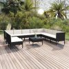 11 pcs conjunto lounge de jardim c/ almofadões vime PE preto