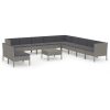 12 pcs conjunto lounge de jardim c/ almofadões vime PE cinzento - Image 2