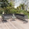 12 pcs conjunto lounge de jardim c/ almofadões vime PE cinzento
