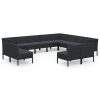 12 pcs conjunto lounge de jardim c/ almofadões vime PE preto - Image 2