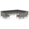 12 pcs conjunto lounge de jardim c/ almofadões vime PE cinzento - Image 2