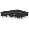 11 pcs conjunto lounge de jardim c/ almofadões vime PE preto - Image 2