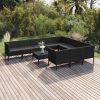 11 pcs conjunto lounge de jardim c/ almofadões vime PE preto