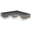 12 pcs conjunto lounge de jardim c/ almofadões vime PE cinzento - Image 2