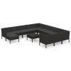 13 pcs conjunto lounge de jardim c/ almofadões vime PE preto - Image 2